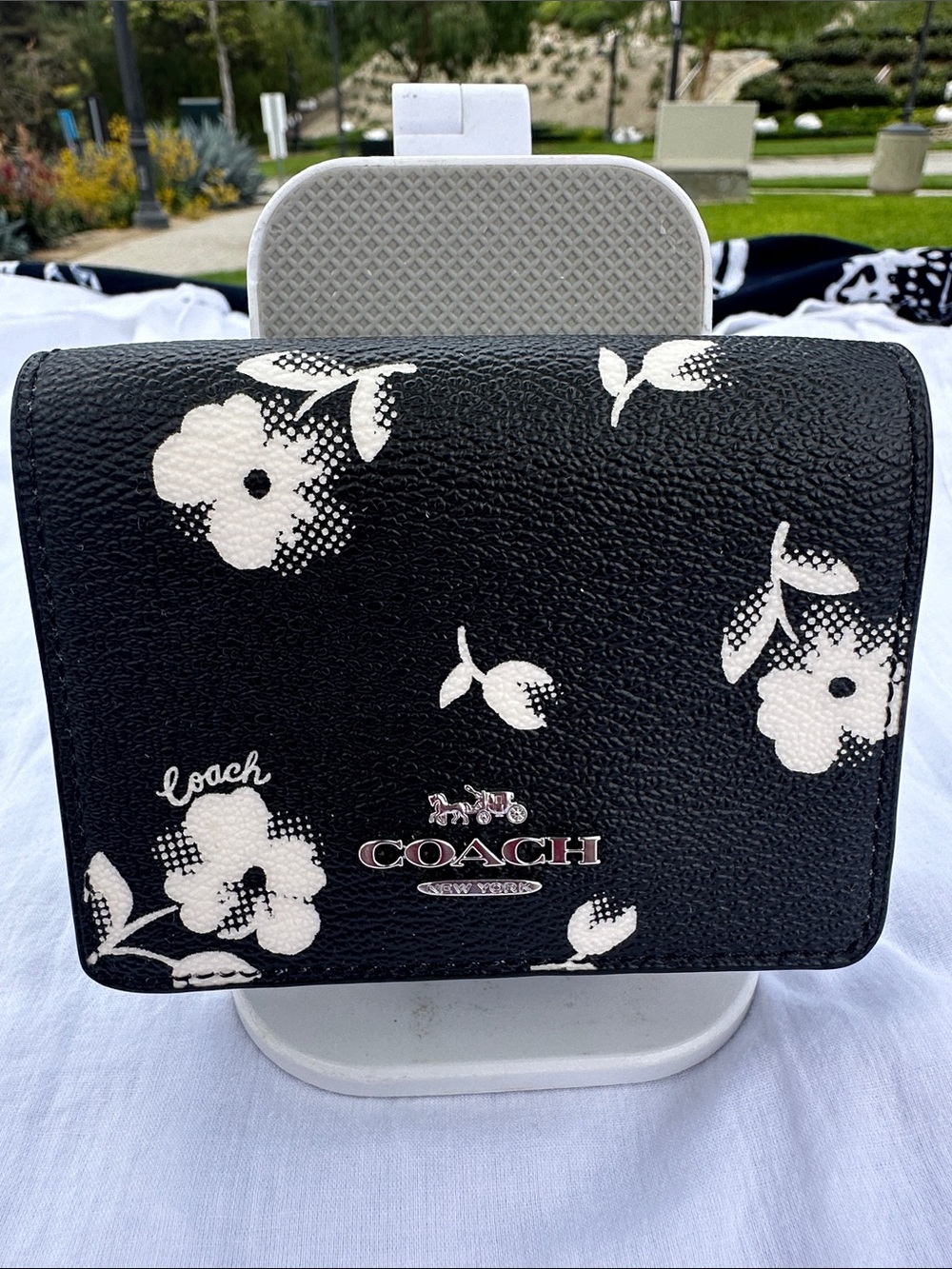 COACH Black & White Floral Small Wallet